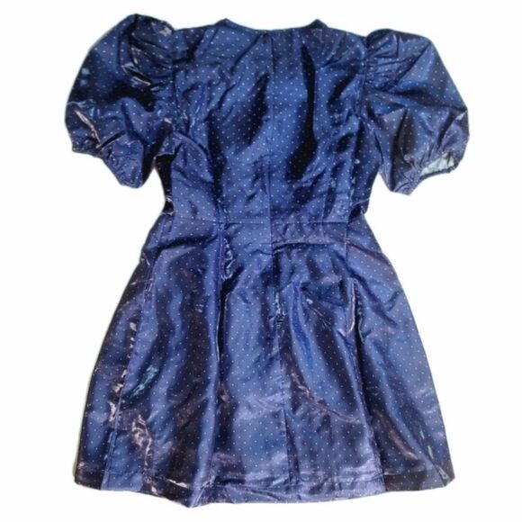 Danielle Bernstein Rhinestone Button Fit Flare Satin Mini Dress Navy Dots NWT - Picture 6 of 9